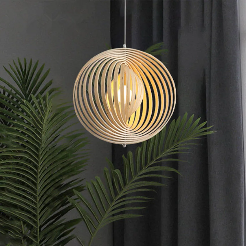 

Solid Wood Chandelier Circular Luminaire En Rotin Home Kitchen Hanging Light Bedroom Bar Corridor Restaurant Decoration Lights