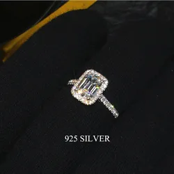 Luxury Emerald cut 2ct Diamond cz Promise ring 925 sterling silver Engagement Wedding Band Rings for women Bridal Party Jewelry