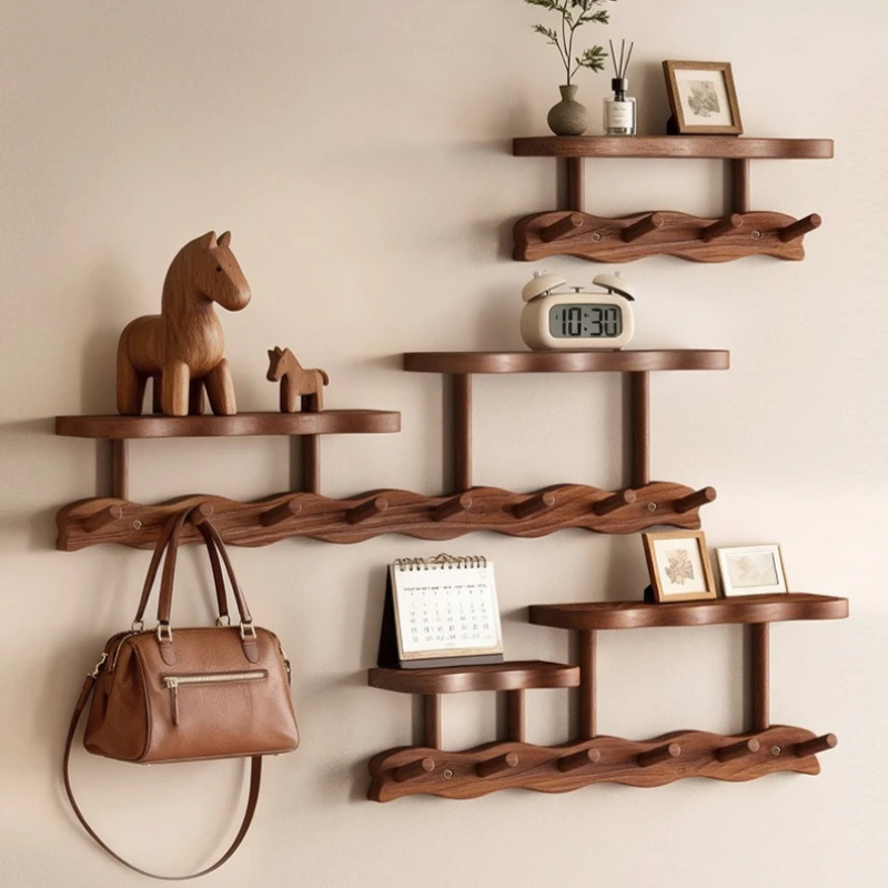 Wall-mounted Coat Racks Wooden Bags Organizer Rack Creative Living Room Clothes Hanging Hook Interior Multifunctional Furniture