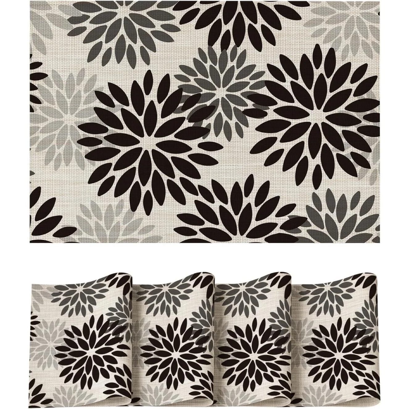 

Floral Placemats Set of 4, Place Mats for Party Kitchen Dining Decor, Black 30.48*45.72 cm