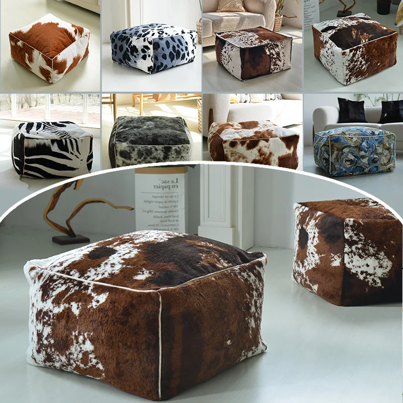 50x50x37cm Ottoman Footstool Cover Imitation Cowhide Moroccan Pouf Cover Unstuffed Living Room Bedroom Tatami Cushion Covers