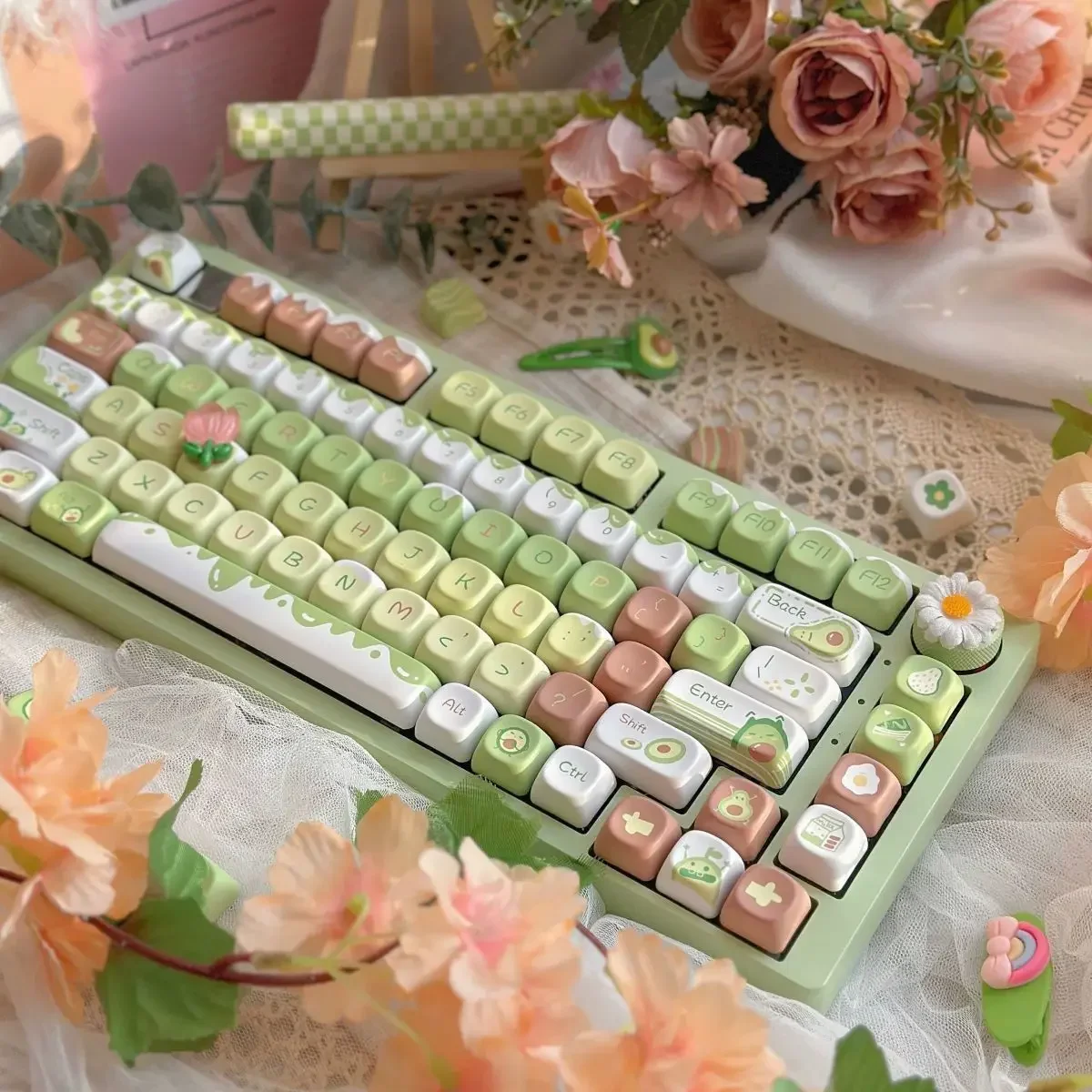 Keycap Green Pink Xoa Height Pbt Material Adapts To 108/104/100/98/87/84/75...Suitable For DIY Mechanical Keyboard