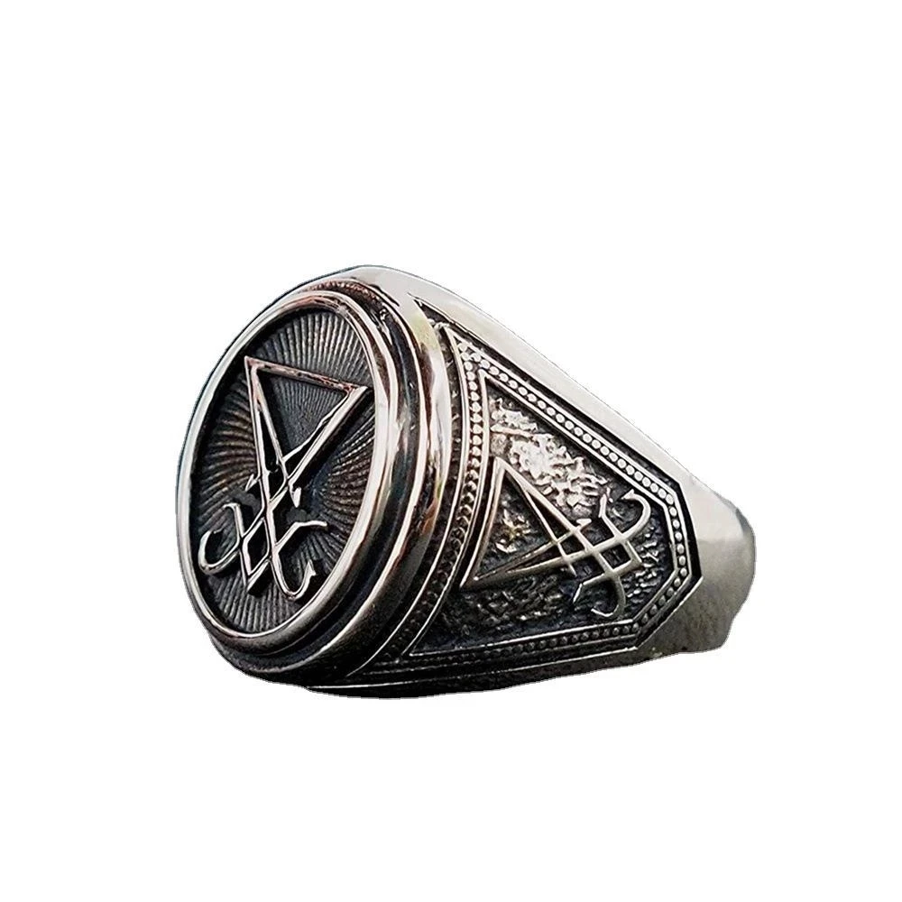 Lucifer Morningstar Ring Cosplay Props Satan Rings Jewelry Vintage Goth Satanic Signet Stainless Steel Rings Metal Accessories