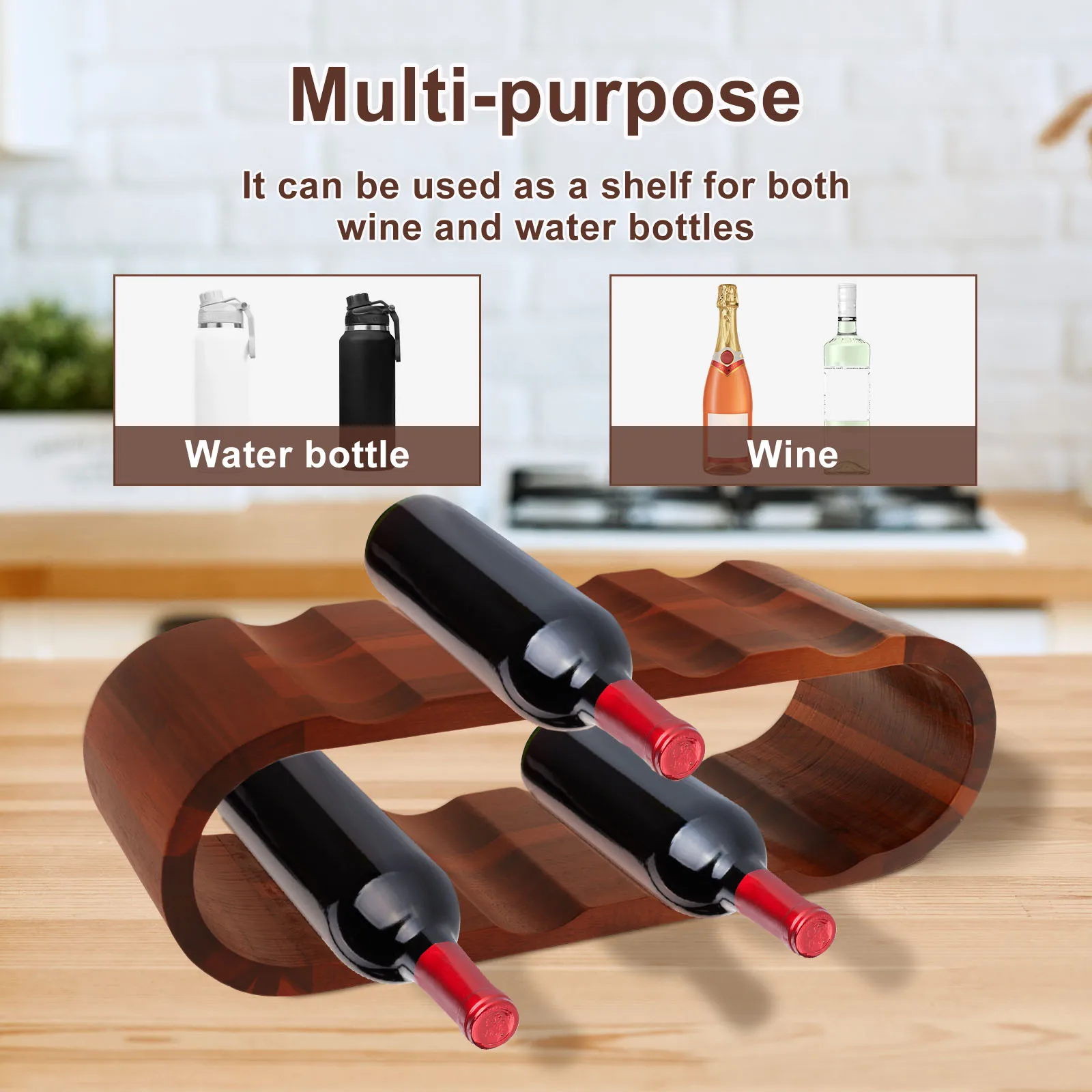رف النبيذ الخشبي 2 طبقة رف شاشة زجاجة النبيذ حامل زجاجات عدم الانزلاق للمطبخ مخزن بار خزانة مشروبات جمع العرض #2