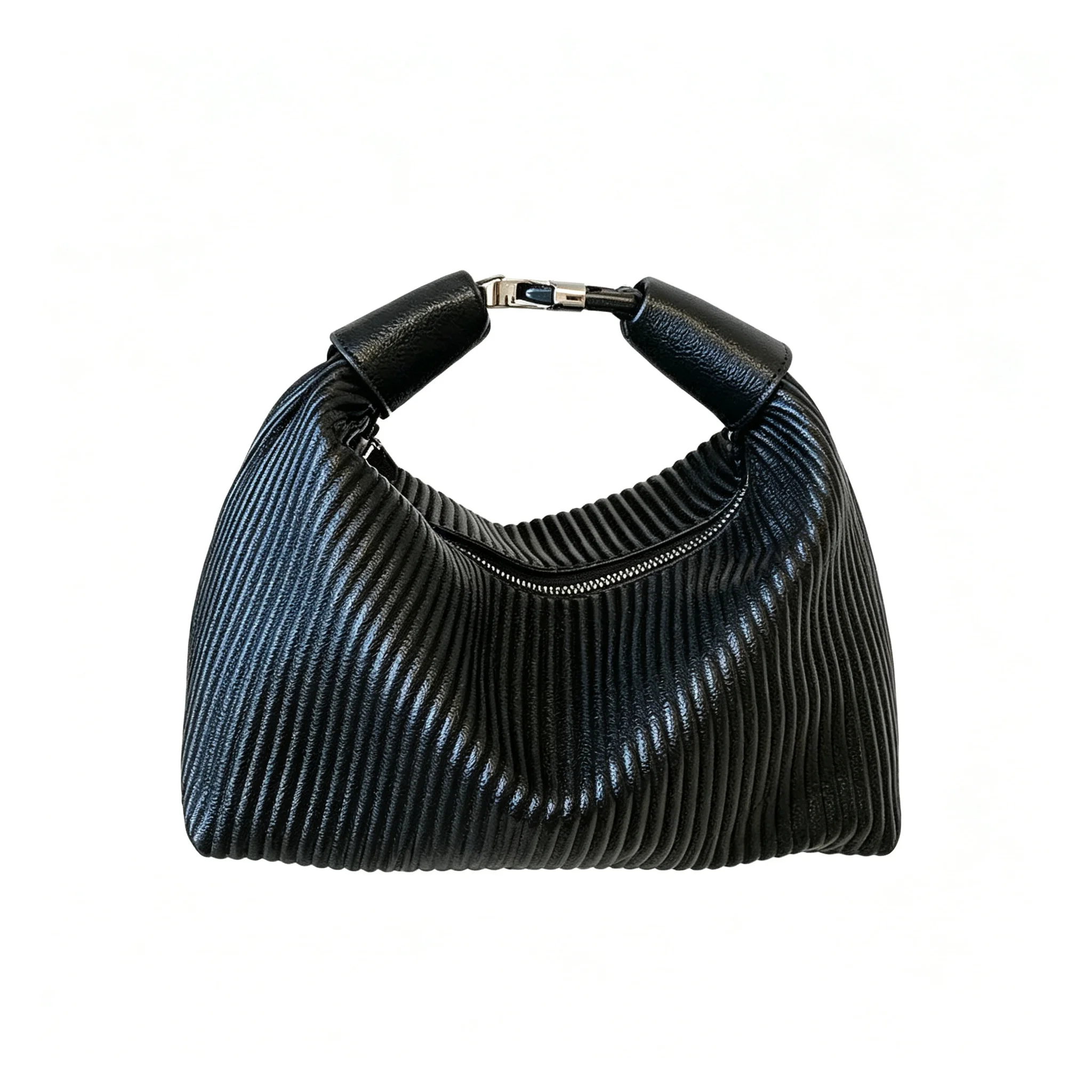 Black White Sliver Crinkle Ribbed Hobo Bag Small Crossbody Shoulder PU Leather premium feel Top Handle Purse Phone For Women