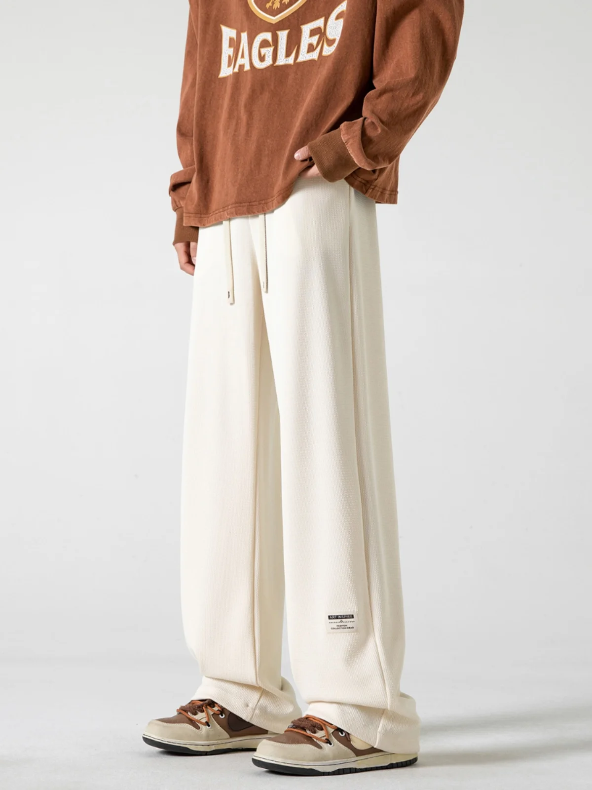 

Повседневные однотонные спортивные брюки с завязками для мужчин, весенне-осенние, свободного кроя, прямые, длинные, для подростков