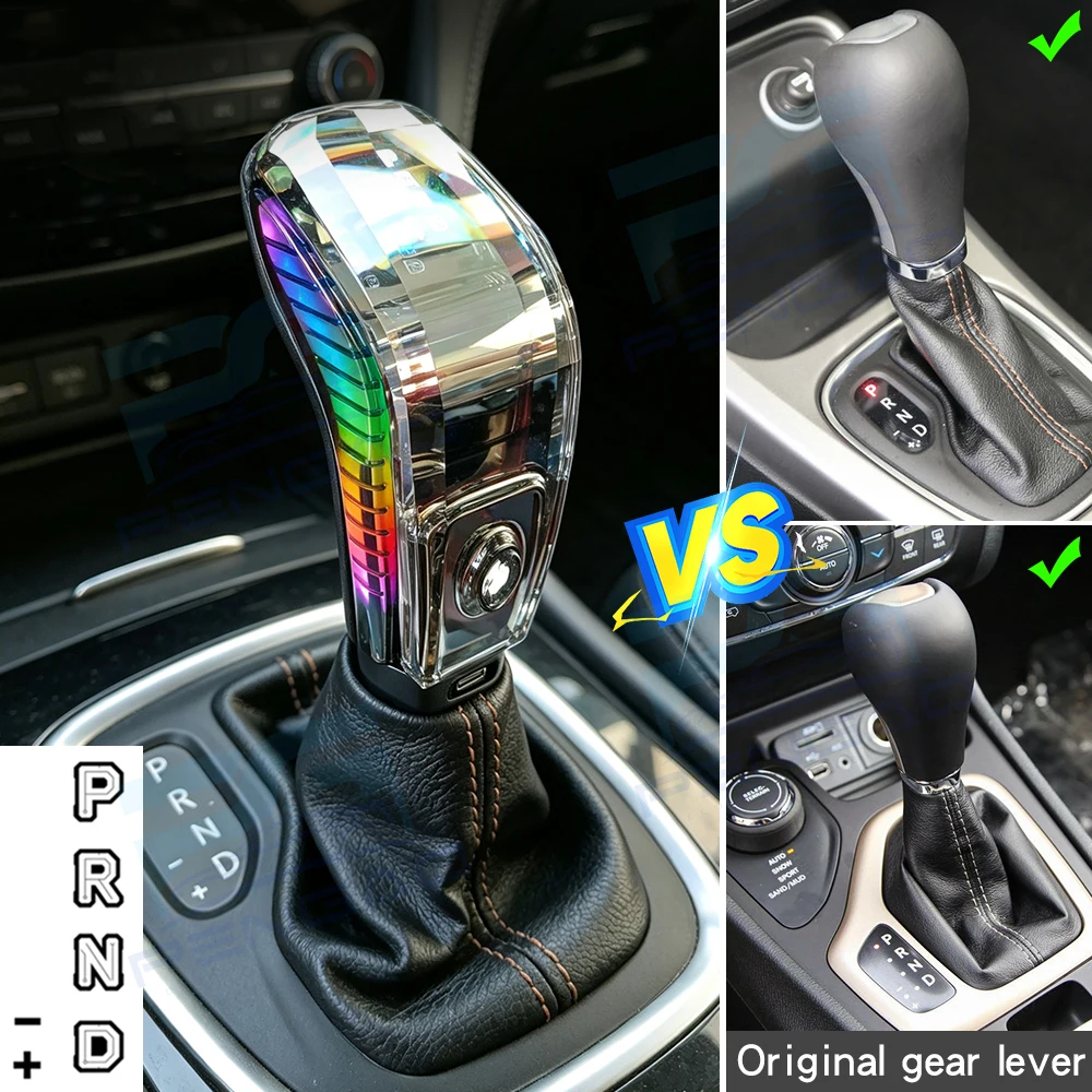

LED lights crystal gear shift knob For jeep compass cherokee shift lever Gear shift handle gear head car accessories interior