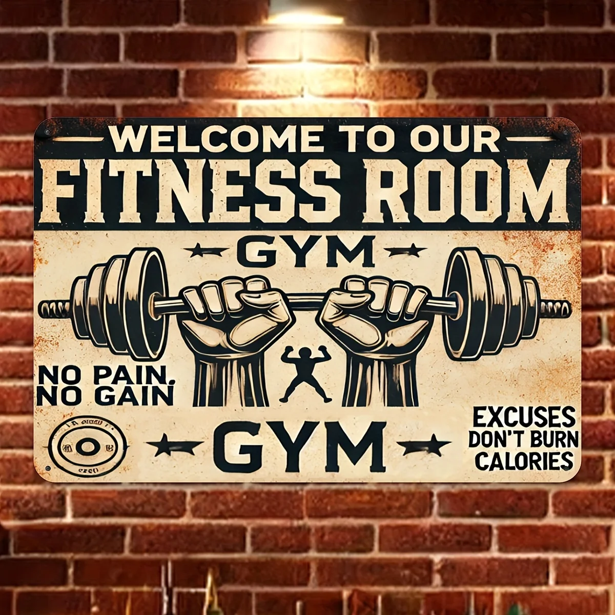 Panneau de gym en aluminium, « Bienvenue dans notre salle de fitness », Décoration murale motivante, Logo réutilisable pour entraînement à domicile, - pour Man Cave et la chambre des pères