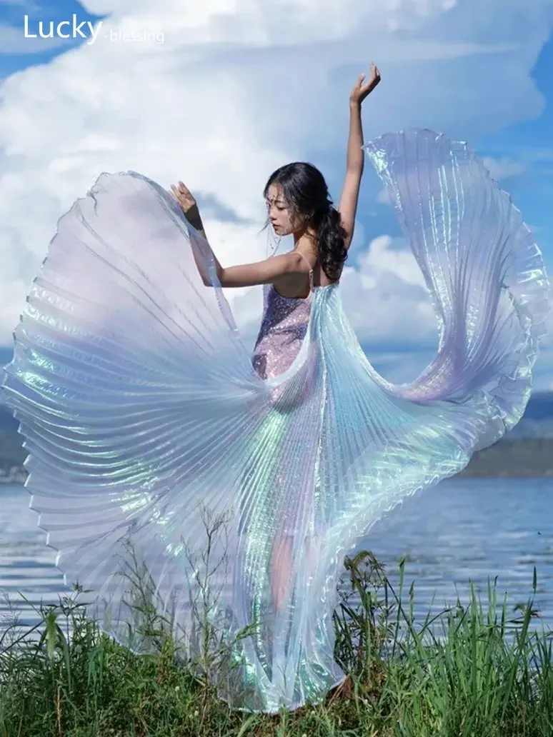 Belly Dancing Fairy Wings Performance Costume Props Women Fiesta Stage Clothing Party Dance Wear Angel Butterfly Rainbow Wings