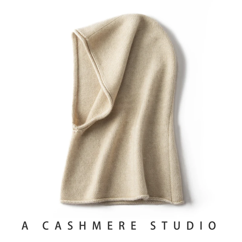 100%Cashmer Balaclave Beanies For Women&Men Winter Knitted Neck Face Protect Warm Soft Hooded Hats Drawstring Skullies Headgears