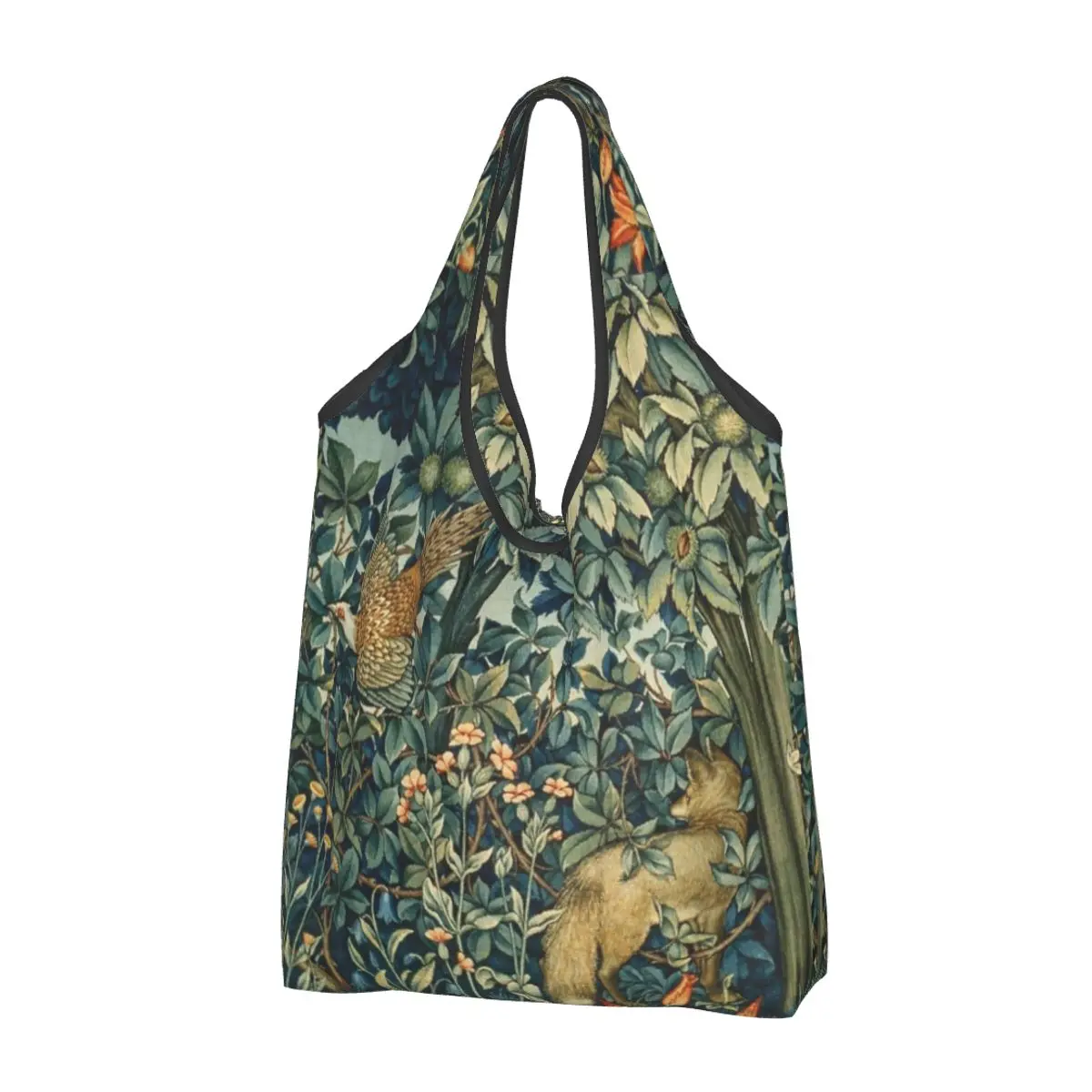 Large Reusable Pheasant And Fox William Morris Grocery Bags Recycle Foldable Shopping Eco-Friendly Bag Washable With Pouch