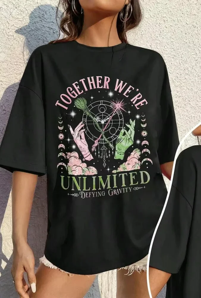 Wicked Together We’re Unlimited Comfort Shirts Defy Gravity Broomstick Magic Wand Tee Fashion Harajuku Kawaii T-shirt  y2k top