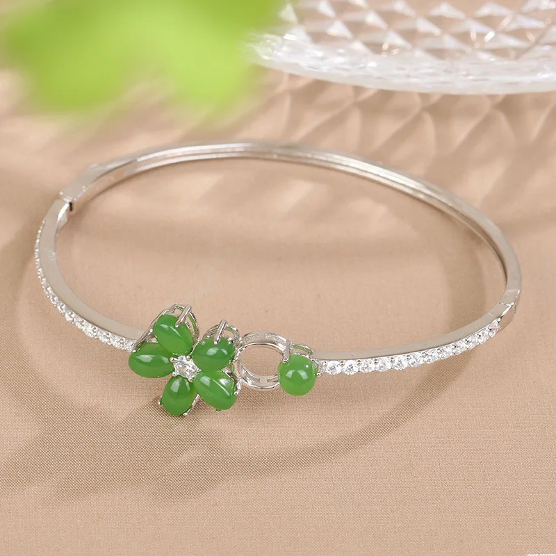 

Женский открытый браслет из стерлингового серебра 925 пробы с инкрустацией нефритом и яшмой