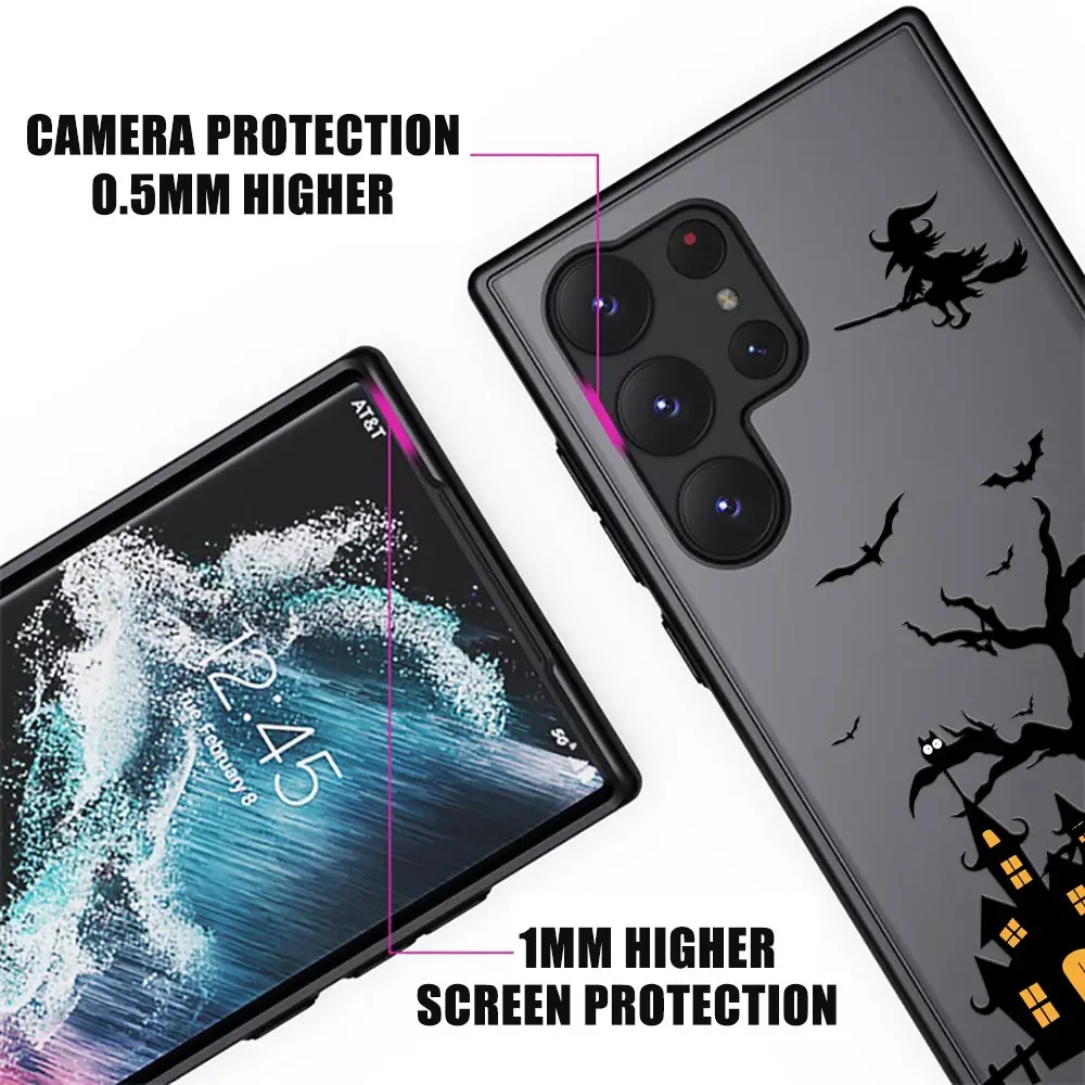 Halloween S24 Ultra Case For Samsung Galaxy S23 S22 Ultra S20 S21 FE Plus 10 S24 Case Matte Clear Cover Castle Pumpkin Bat Witch