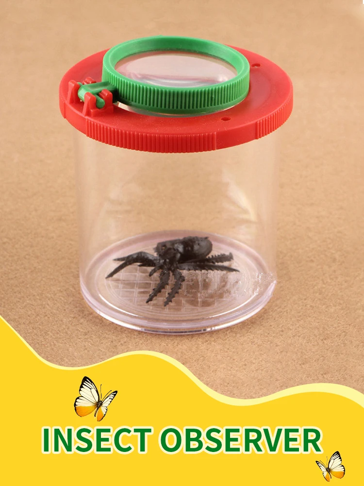 Portable Children Crawlers Animal Spider Insect Box 3X 6X Magnifying Glass Insect Cage Bug Jar for Science Nature Exploration