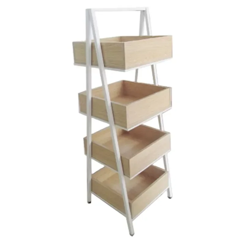 White Painting Finished Ladder Design 4 Tier Storage Wooden Folding Display Shelves for Indoor Book Flower Pot Plant