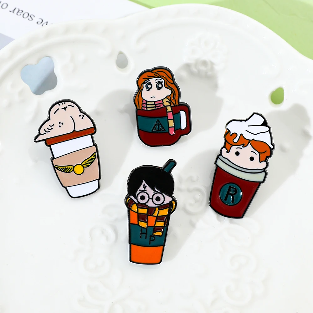 Pin de solapa esmaltado de la serie de figuras de Harry Potter, broche creativo para taza de bebida, accesorio para regalos bonitos de cumpleaños