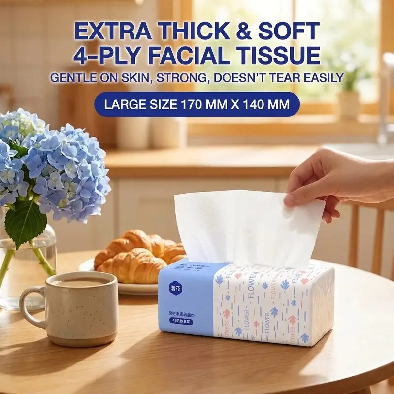 

6/8 Pcs Diffuse Flower Paper 1 Pack 400 Paper From Virgin Wood 4-Layer Thickened Comfortable Wood Facial Tissue Toilet Paper