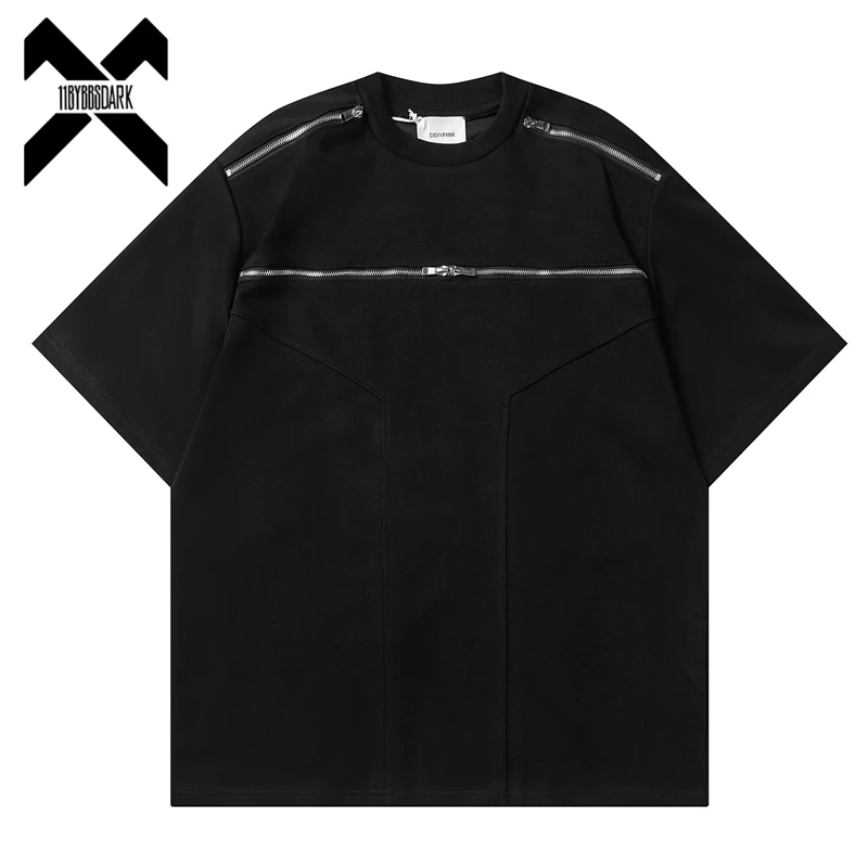 

Летняя Черная Мужская футболка Techwear, дизайнерская футболка на молнии, уличная одежда, стиль Harajuku футболки, топы