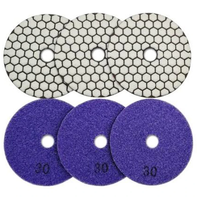 

N96R 6Pcs Dia 4Inch/100Mm Grit 30 Diamond Dry Polishing Pads Resin Bond Flexible Dry Sanding Disc For Granite Marble