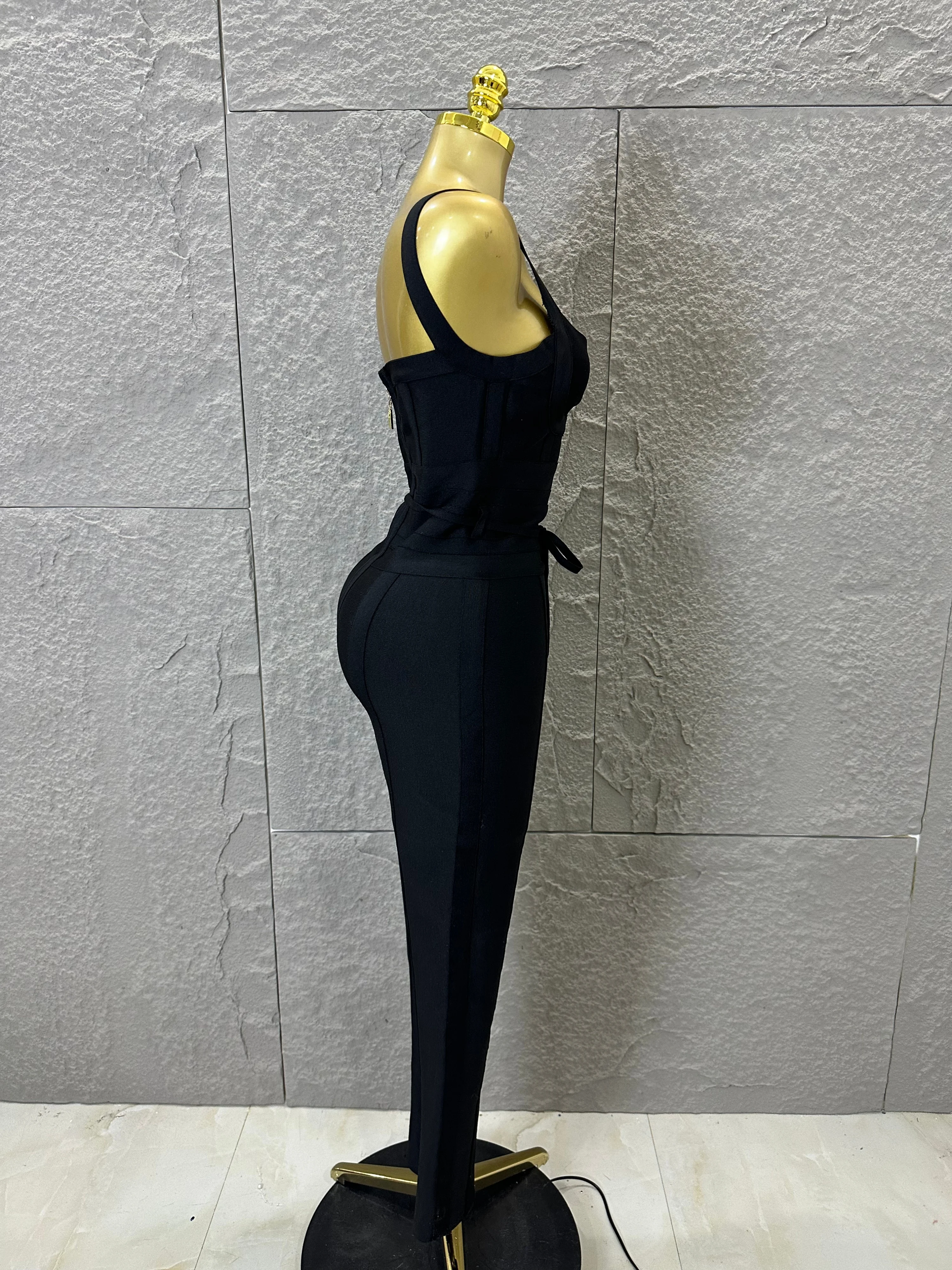 

Top Quality Sexy Black V-neck Bodycon Sexy Rayon Bandage Jumpsuit Night Club Party Nightclub Party Jumpsuit