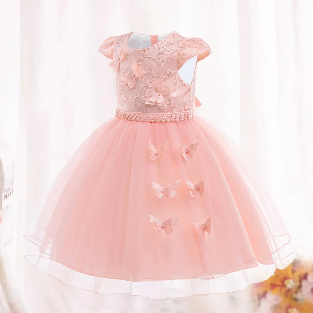 Girls Party Dress 70cm-110cm Kids Birthday Dresses Wedding Photograph Costumes Pink Ball Gown Piano Performance