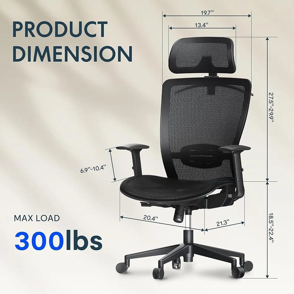 Ergonomic Office Chair, High Ba Swivel Computer Chair, Home Office Desk Chairs, With 2D Headrest/Adjustable Ba Support/Heavy