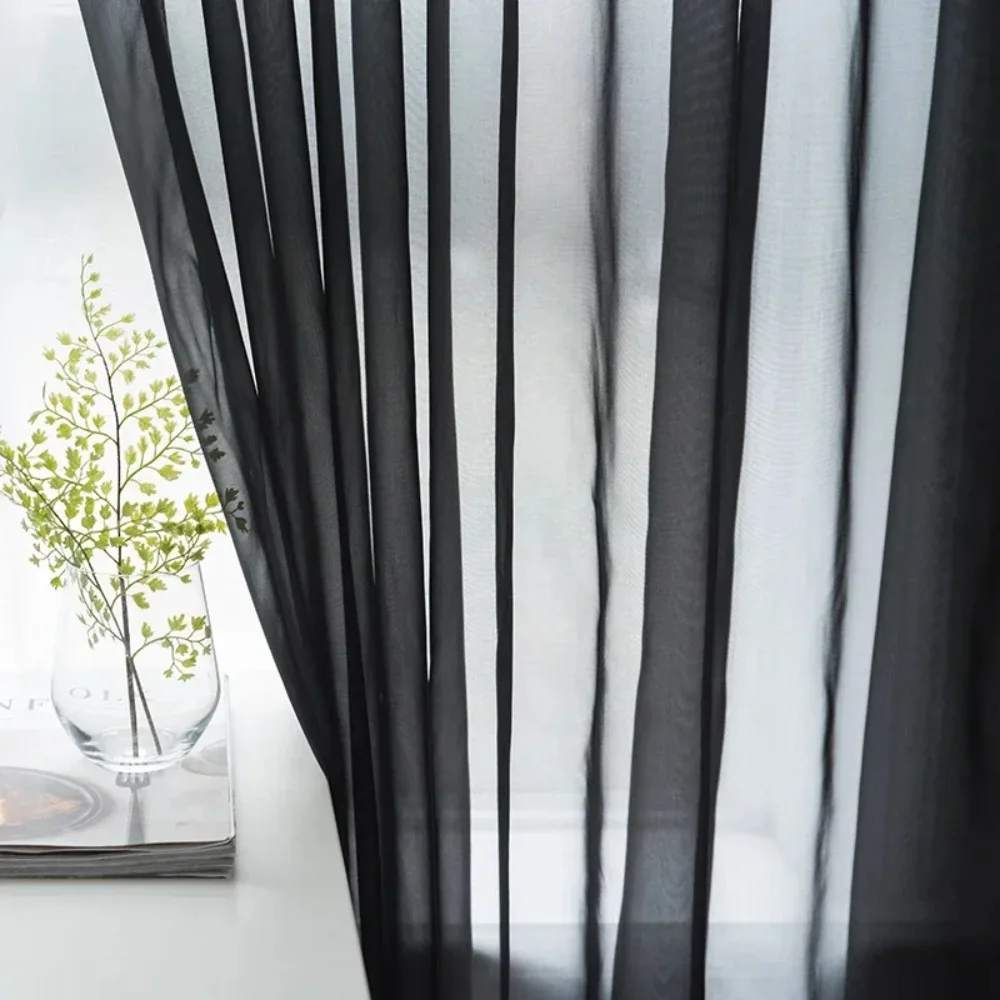 Black Curtains Solid Voile for Living Room Window Bedroom Kitchen Tulle Sheer Fabrics