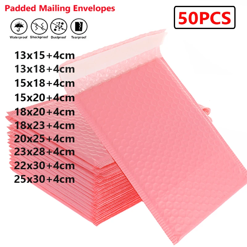 

50PCS Pink Bubble Mailers Padded Envelopes Lined Poly Mailer Shockproof Mailer Waterproof Mailer Self Seal Shipping Packing Bag