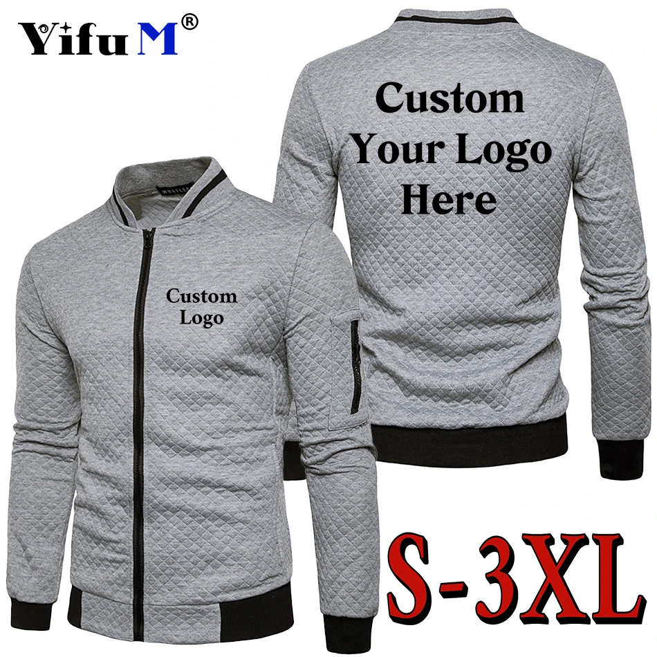 

Custom Text Jackets Men's Brand Logo DIY Print Fashion Outdoor Zipper Coat Fleece Sweatshirts Casual Sports Men Autumn Clothes