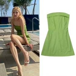 Kpop Korean Singer Women Nightclub Green Tube Top Dress Jazz Dancewear Performance Costume Sexy Dancing Wear Festival Clothing