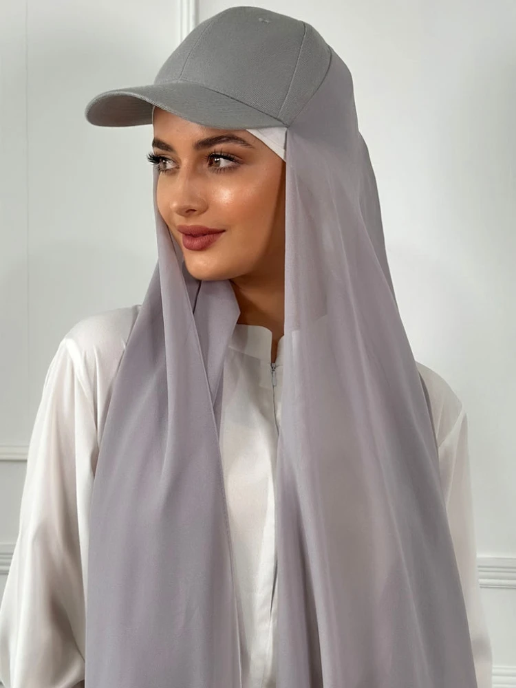 Novas cores chiffon hijab com base bola boné esportes de verão com chiffon hijabs pronto para usar chiffon instantâneo esporte hijabs