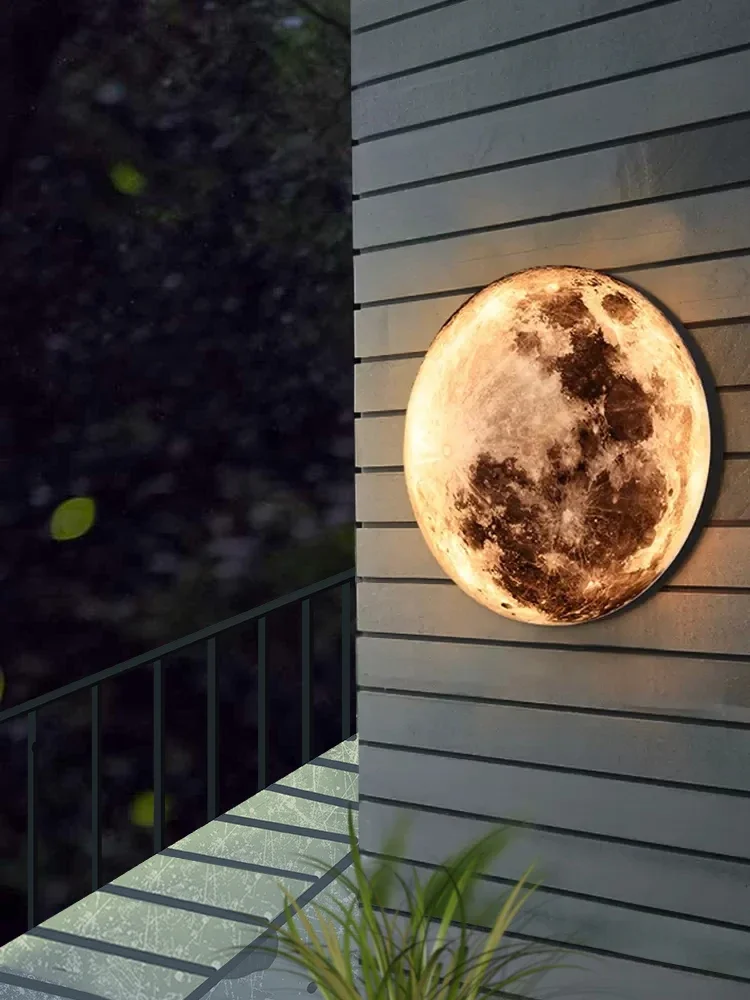 Moon Wall Light Outdoor Waterproof Villa Exterior Wall Light Garden Background Wall Decoration Solar Light