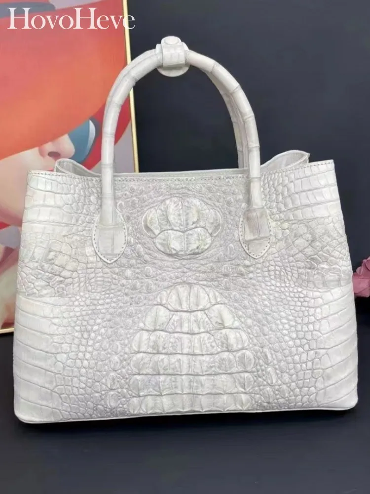 

Elegant Ladies Tote Handbag Bucket Crocodile Skin Genuine Leather Bag Fashion Buckle Single Women Office Shoulder Crossbody Bag