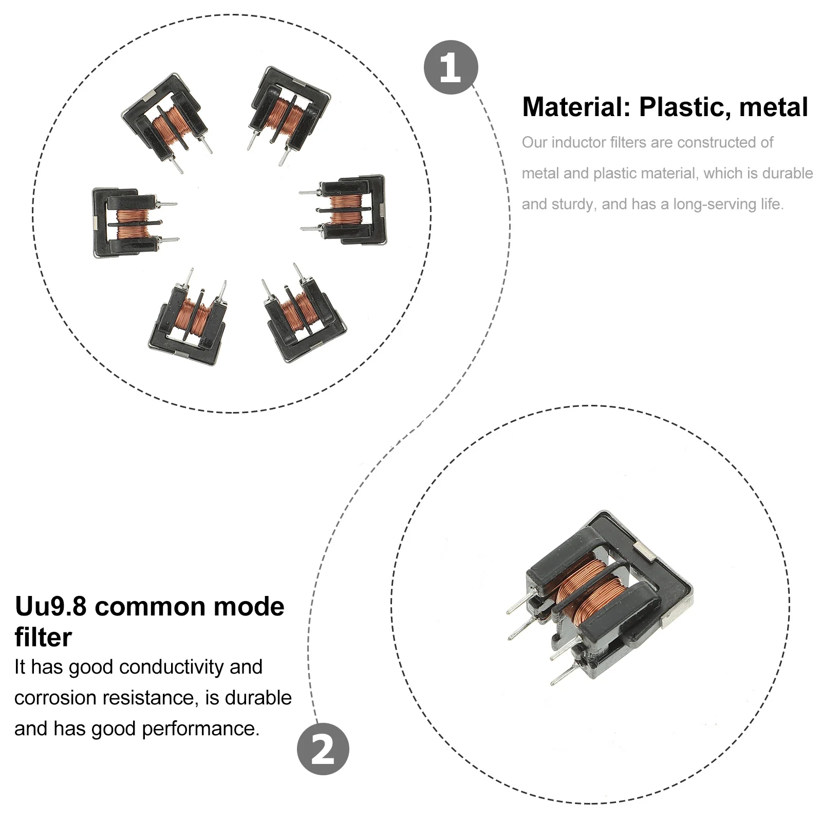 10pcs Inductor Filter Common Mode Choker 5Mh Uu9.8 7X8Mm Metal Plastic Durable High Current Low Leakage For Photography