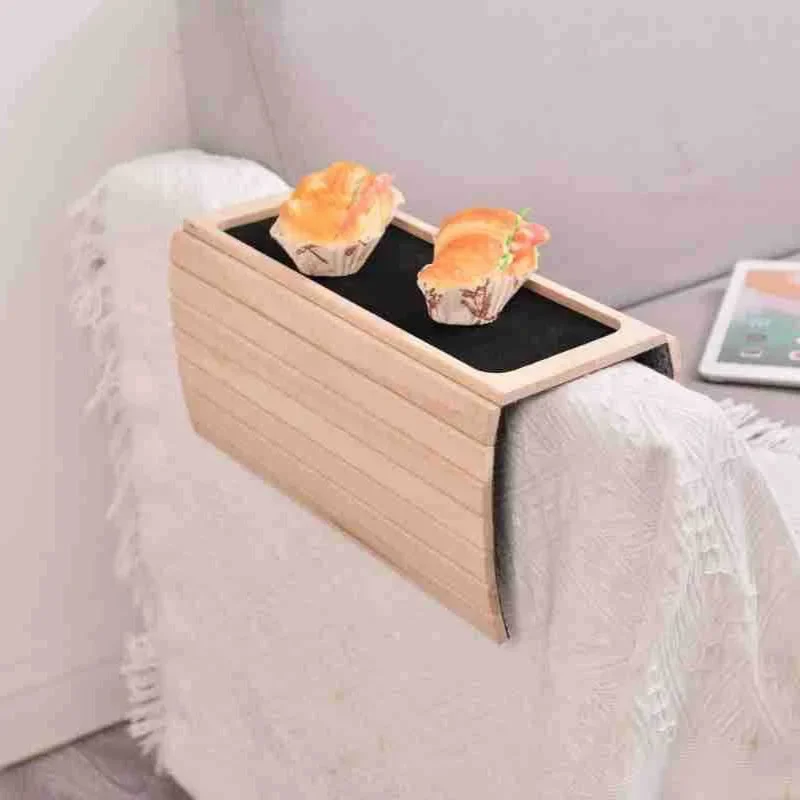 Quality Bamboo Wood Sofa Arm Tray Table Anti-Slip Armrest Organizer Protector Drink Holder Coaster