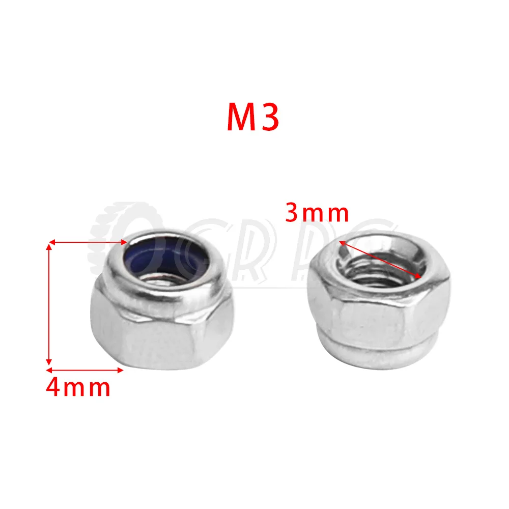 M3 M4 With Self Locking Nylon Insert Stainless Steel Hex Nut For 1/10 Scale RC Crawler Car Model Axles Replacement Part