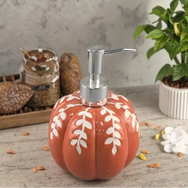 2025 New Halloween Pumpkin-Shaped Soap Dispenser, Ceramic Automatic Liquid Soap Dispenser with 460mL Capacity and Leak-Proof for