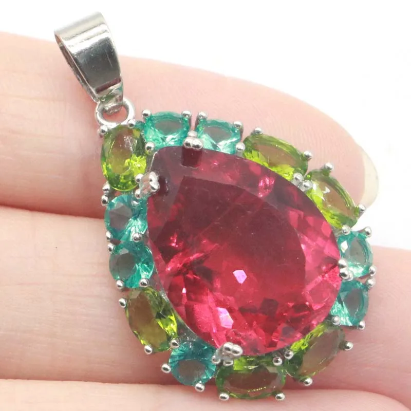 6.3g Customized 925 SOLID STERLING SILVER PENDANT Colorful Rhodolite Garnet Peridot Kunzite Morganite Tsavorite Garnet Aquamarin