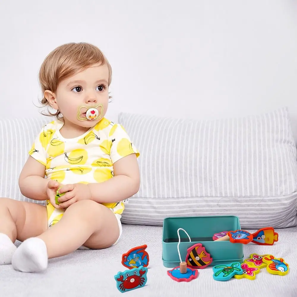 Multicolor Montessori Fishing Game Wood Metal Box Packaging Magnetic Fishing Toy Cartoon Fish Interactive Toy Educational Toy