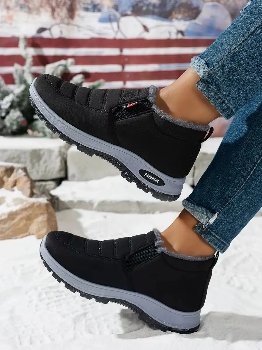 Women's Slip‑On Winter Snow Boots, Fuzzy Fleece Lined Warm Ankle Booties, Water‑Resistant Quilted Upper, Non‑Slip Thick Rubber Sole Cozy Winter Shoes, Easy On Off Casual Cold‑Weather Footwear for Moms Seniors Outdoor Daily Walking, Clearance Special Offer