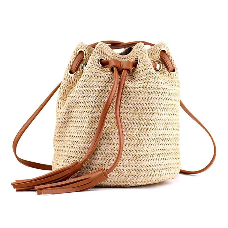 BEAU-Shoulder Bag Ladies Fabric Summer Beach Bags With Tassels Weaving Crossbody Bag Women Weaving Money Bank Knitted Beach Hand