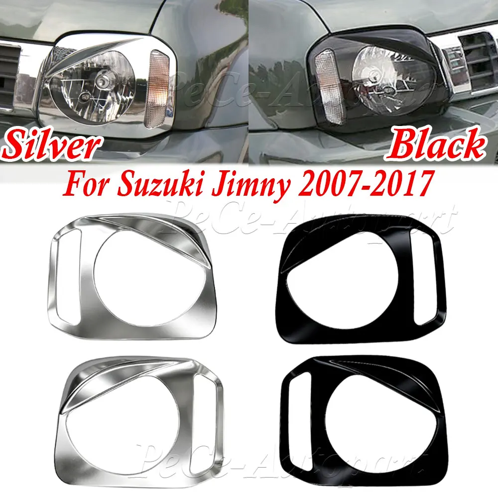 Car Front Headlight Decoration Trim Cover For Suzuki Jimny 2007-2017 Matte Black Silver Headlamp Frame Angry Eye Accessories
