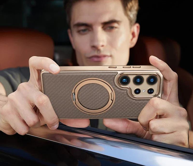 

Кожаный чехол для телефона Samsung Galaxy S25 Ultra S24 Plus S23, магнитная беспроводная зарядка с ромбовидной текстурой, вращающийся кронштейн, чехол