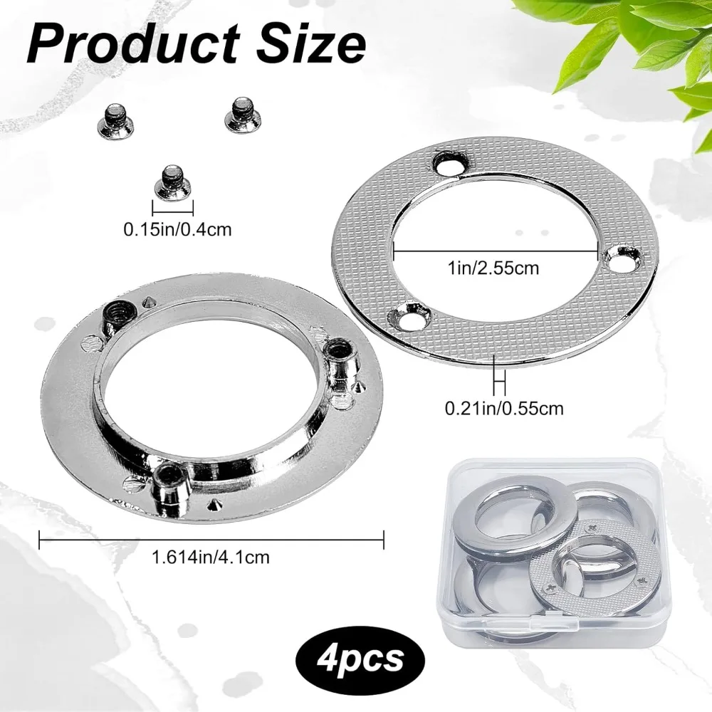 4Pcs 1 inch/25.5mm Eyelets Grommets Alloy Loop Snaps Bag Handle Connector Silver Rings Screw-in Round Findings for DIY Sewing