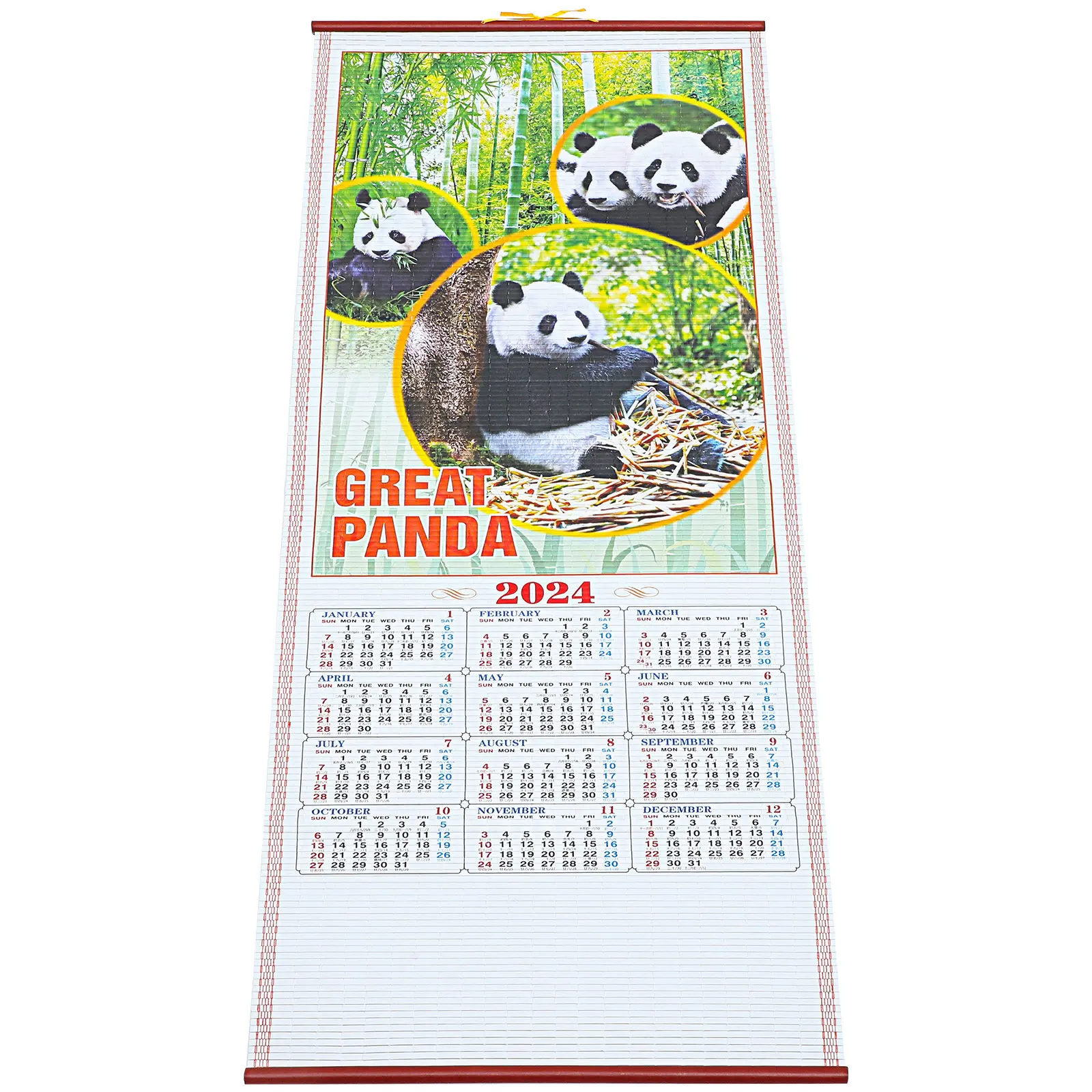 

2024 Dragon Year Calendar Imitation Rattan Scroll Wall Paper Tradition Hanging Calendars Festive New Year Gift