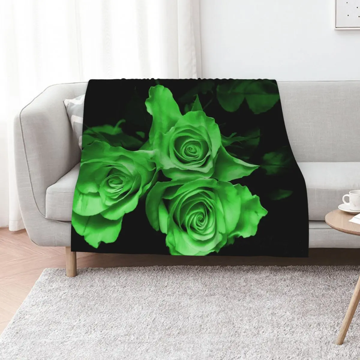 

Rose Garden Green Throw Blanket Luxury Designer Bed linens Plush Thermal Blankets