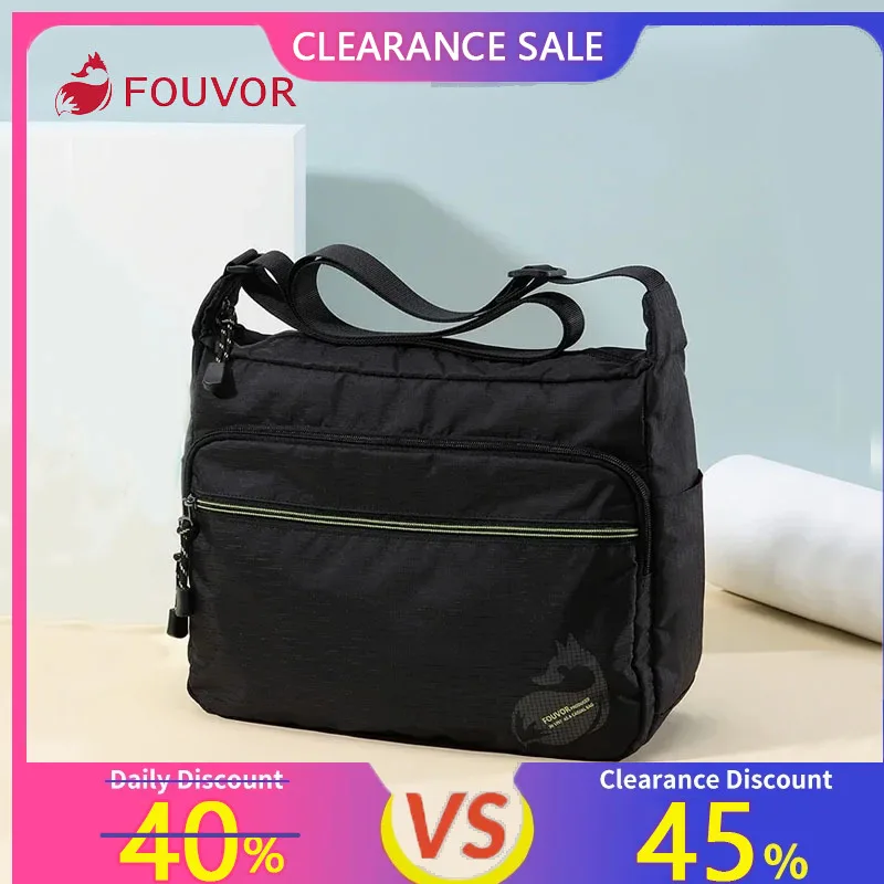 

Fouvor Black Messenger Bag Lightweight Nylon Material Adjustable Strap Travel Crossbody Bags Waterproof Shoulder Bags 3033-06