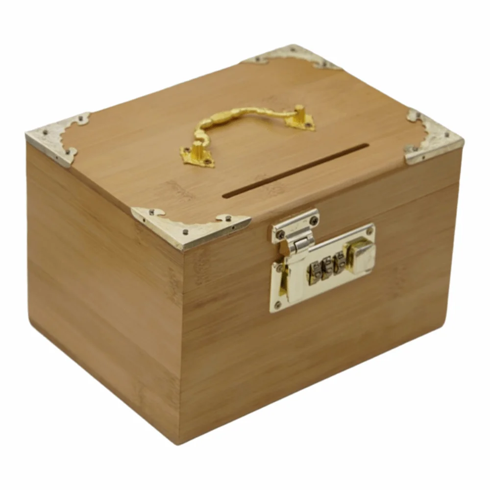 Retro Wooden Money Bank Large Capacity With Handle Piggy Bank Three-digit Password With Password Lock Treasure Storage Box
