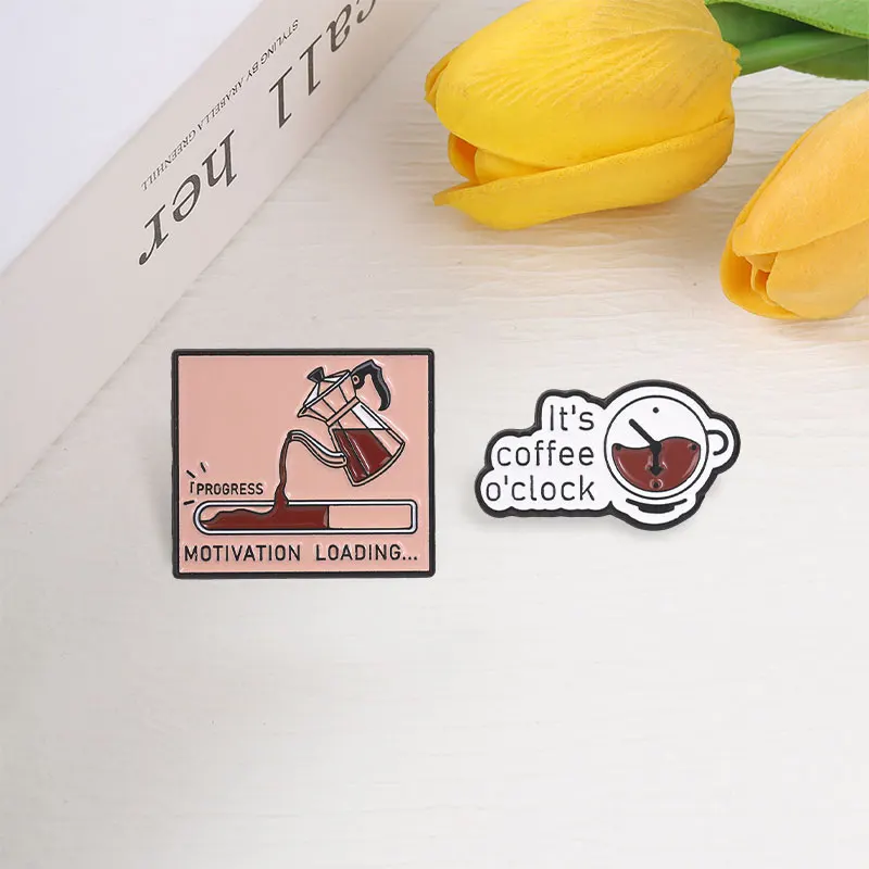 Motivations-Kaffeekanne mit Fortschrittsbalken „Es ist Kaffee-Stunden-Zeit“ Emaille-Abzeichen Koffein-Süchtiger Humor-Pin Brosche für Büroangestellte – Detail 6